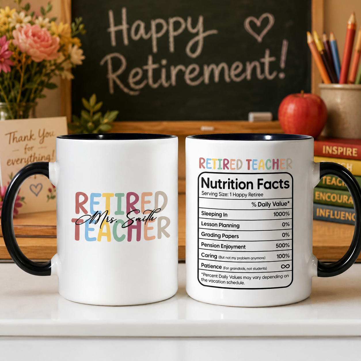 Personalized Retired Teacher Mug for Teacher with personalized design details for meaningful gifting