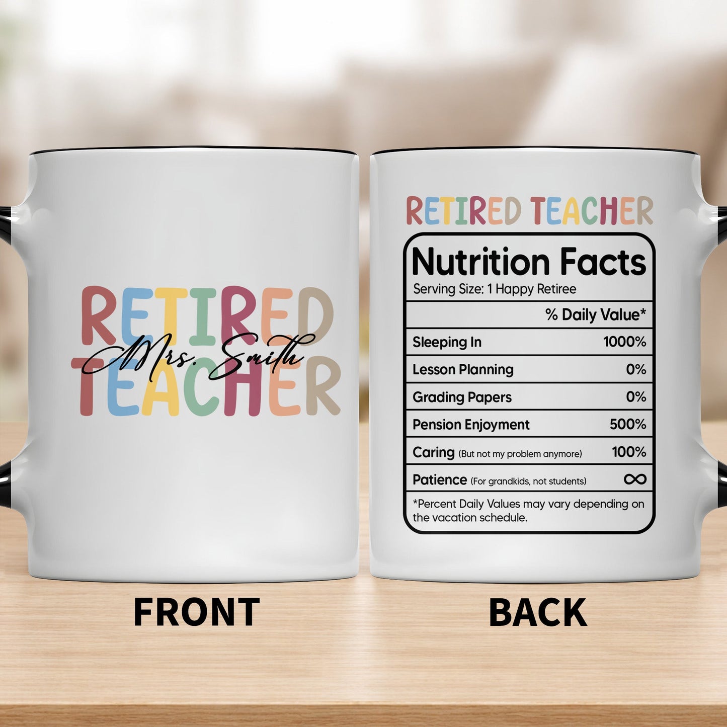 Retired Teacher Nutrition Facts Personalized Mug - Custom Name Retirement Gift for Teachers