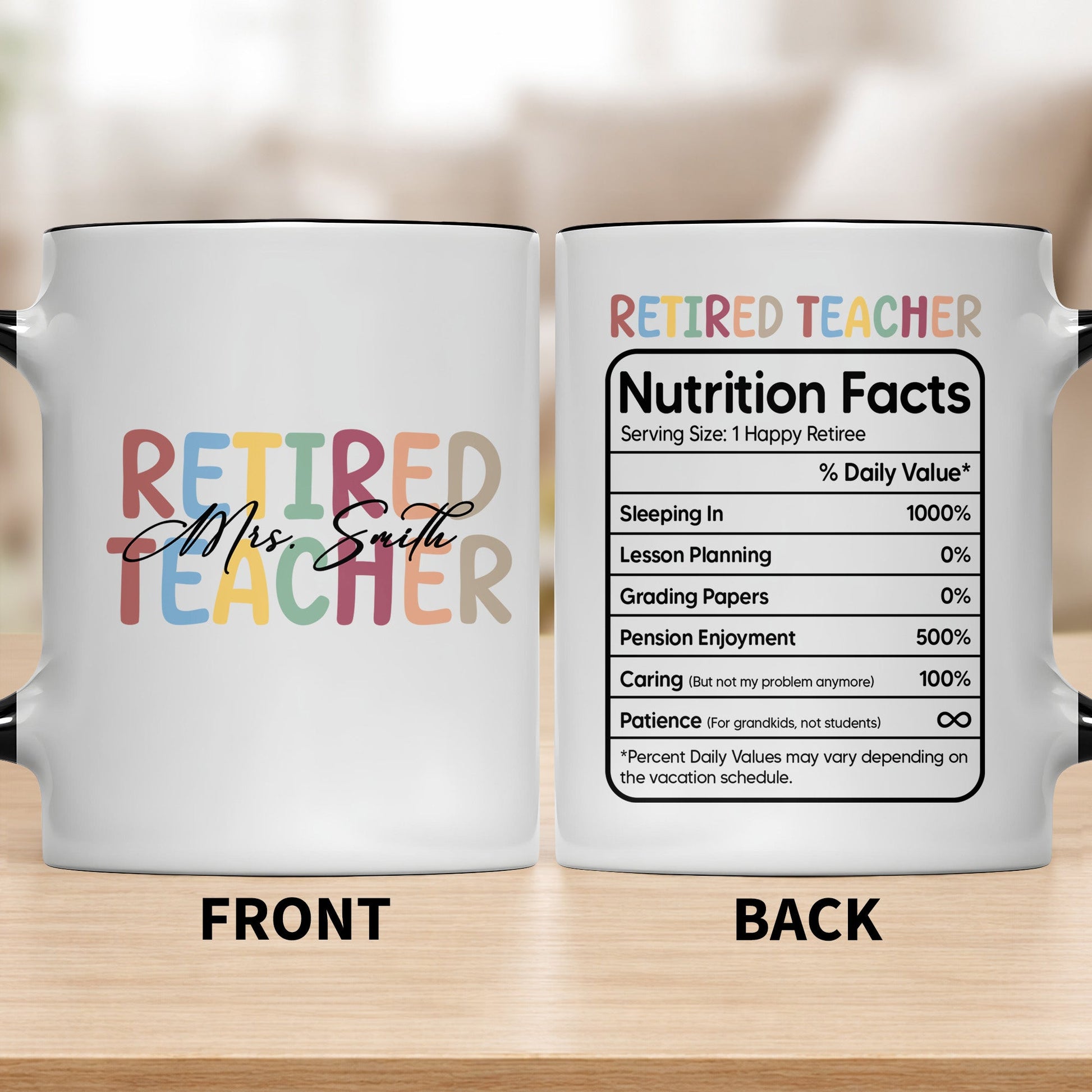 Retired Teacher Nutrition Facts Personalized Mug - Custom Name Retirement Gift for Teachers