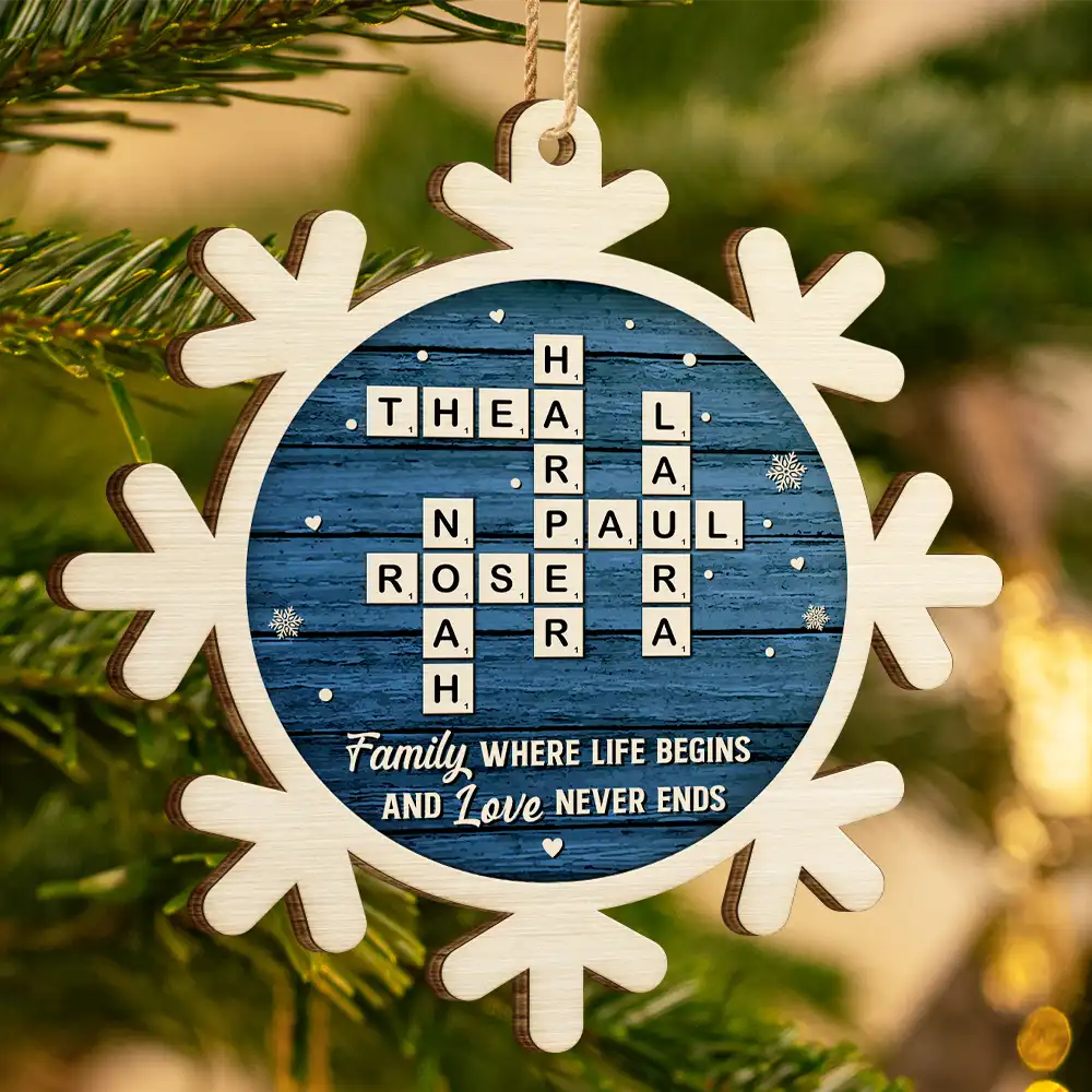Wooden Ornament material and size view - Personalized Family Crossword Wooden Ornament