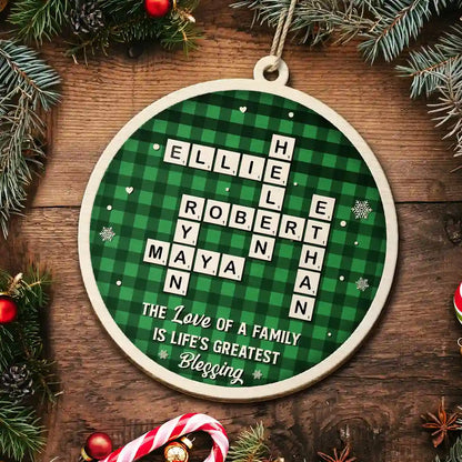Personalized family crossword wooden ornament with custom names printed for family and holiday tree decor image 6