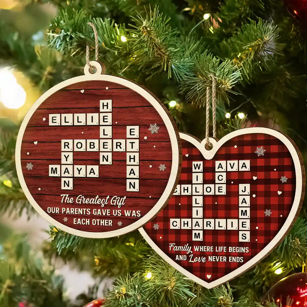 Personalized family crossword wooden ornament with custom names printed for family and holiday tree decor image 7