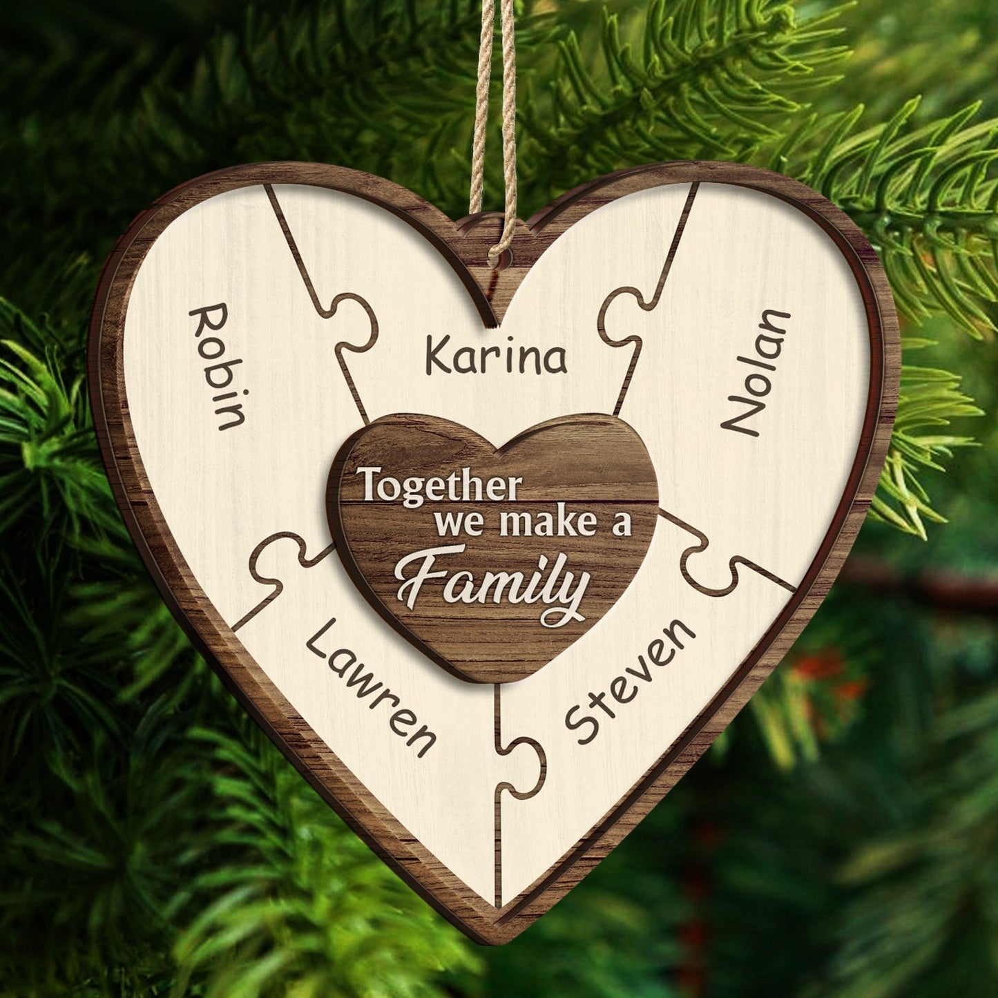 Wooden Ornament material and size view - Personalized Family Puzzle Ornament