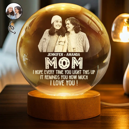 Custom Photo, Gift For Mother, Happy - Custom Photo We Hope Every Time You Light This Up - Personalized Crystal Globe Lamp