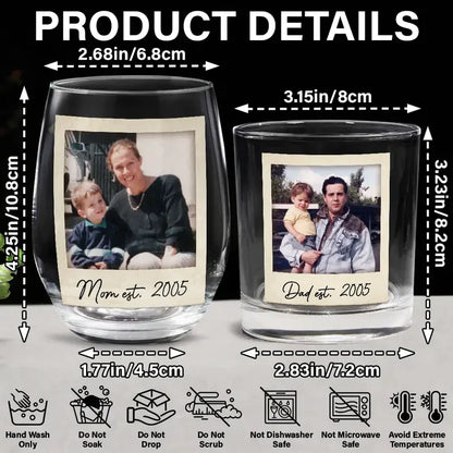Custom Photo Mom & Dad EST - Personalized Combo Wine & Whiskey Glass