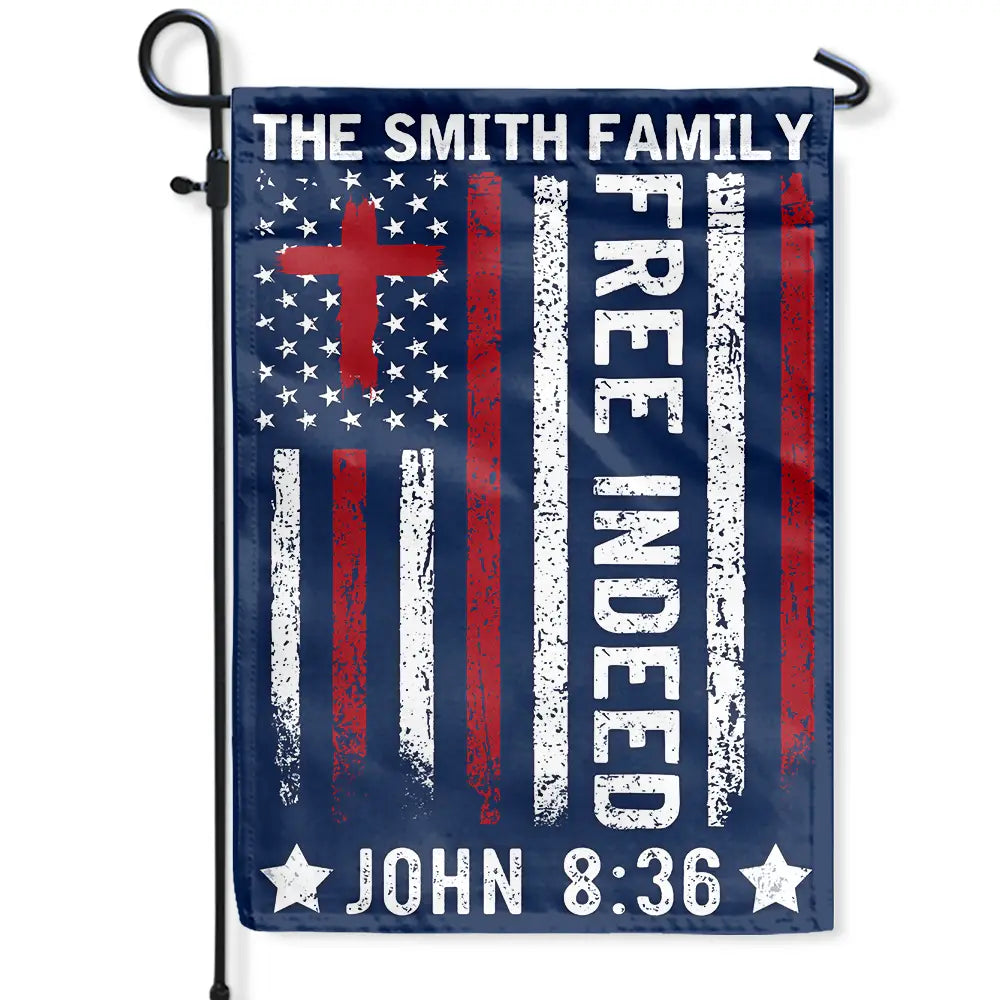 Independence Day,Christian - America Free Indeed Blessing Cross - Personalized Flag