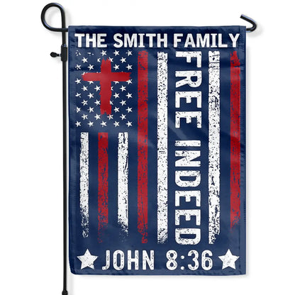 Independence Day,Christian - America Free Indeed Blessing Cross - Personalized Flag
