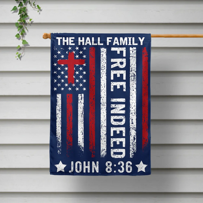 Independence Day,Christian - America Free Indeed Blessing Cross - Personalized Flag