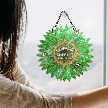 Grandkids Make Life Grand - Personalized Sunflower Window Hanging Suncatcher Ornament