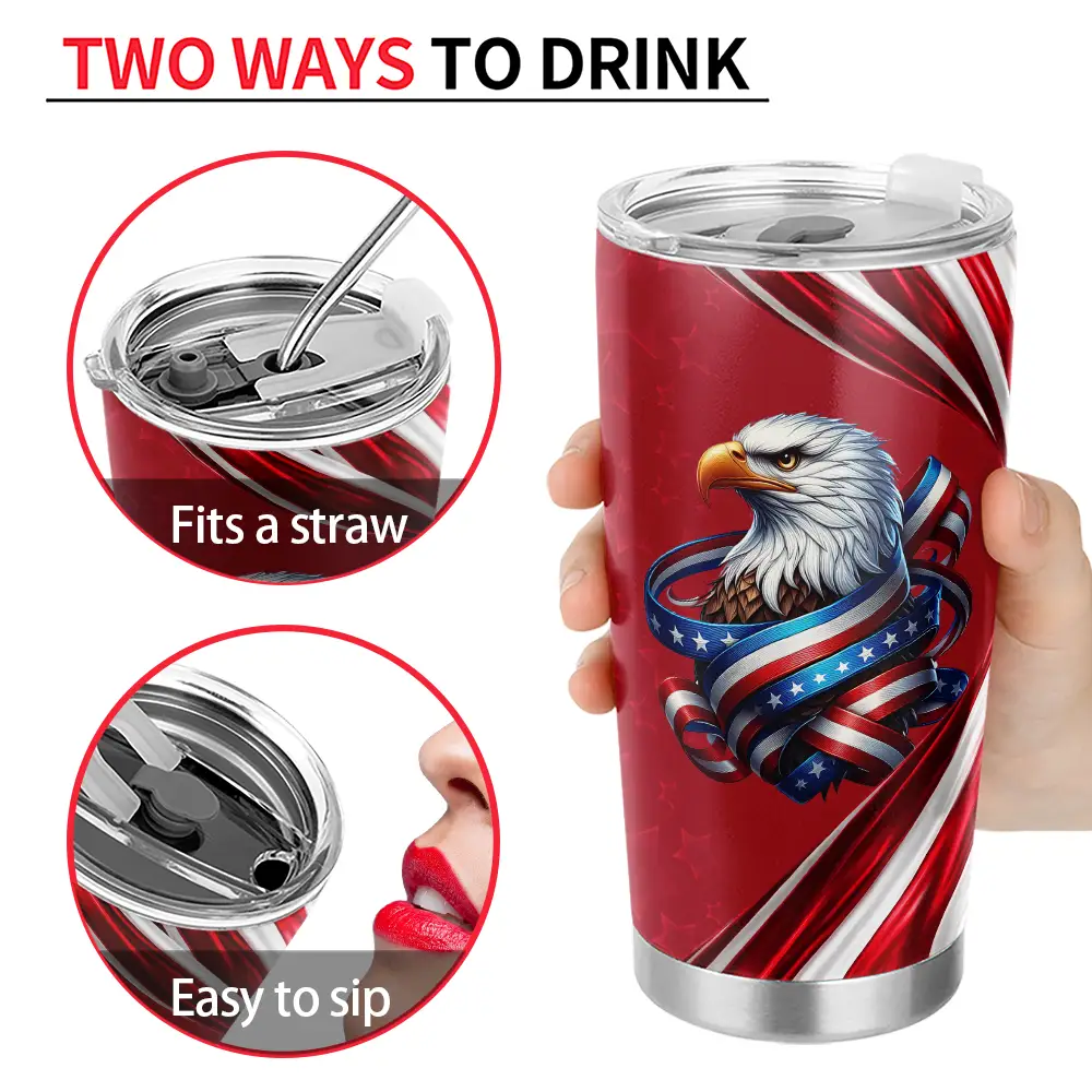 Tumbler material and size view - Custom America 250Th Anniversary Patriotic Eagle Tumbler