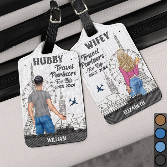 Personalized Hubby & Wifey Luggage Tags - 'Travel Partners For Life'