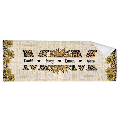 Personalized 'MOM: Strong & Kind' Sunflower Leopard Yoga Towel