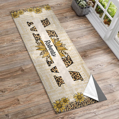 Personalized 'MOM: Strong & Kind' Sunflower Leopard Yoga Towel