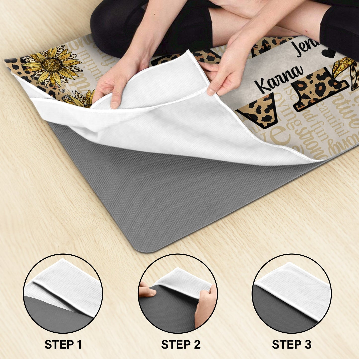 Personalized 'MOM: Strong & Kind' Sunflower Leopard Yoga Towel