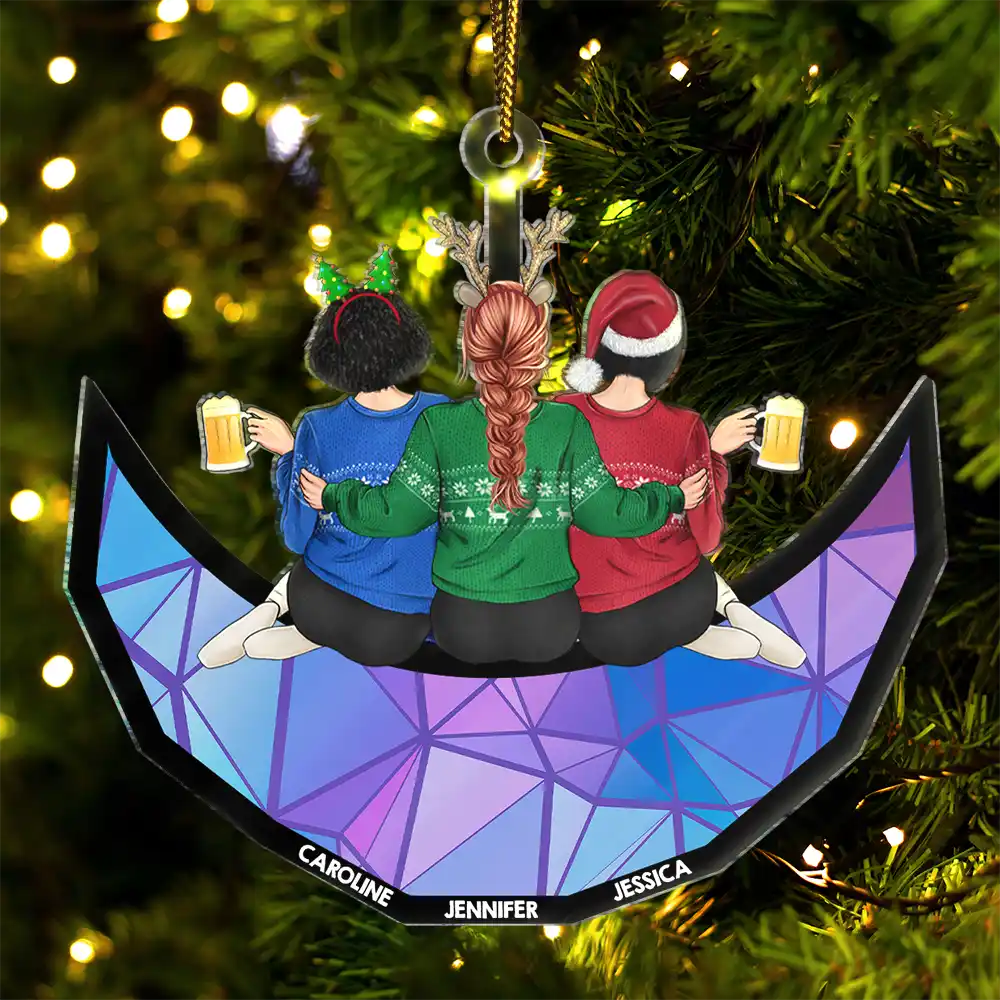 Besties Friends Sitting Together - Personalized Cutout Acrylic Ornament