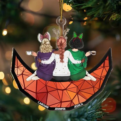 Besties Friends Sitting Together - Personalized Cutout Acrylic Ornament