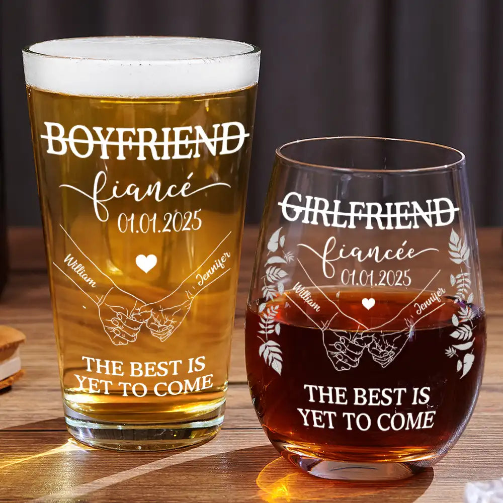 Engagement Gift for Couple - Personalized Custom Combo Wine & Beer Glass