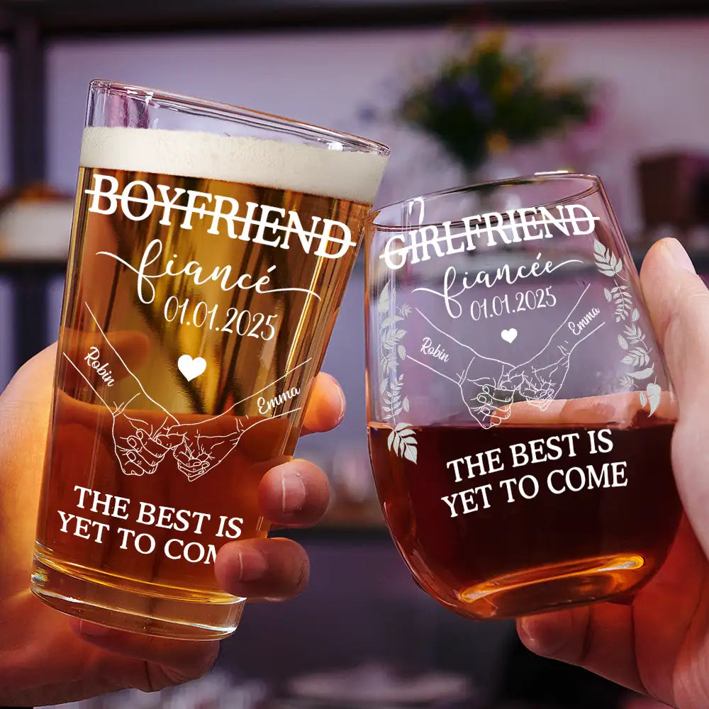 Engagement Gift for Couple - Personalized Custom Combo Wine & Beer Glass