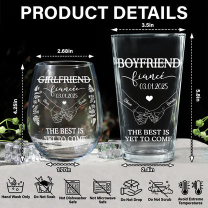 Engagement Gift for Couple - Personalized Custom Combo Wine & Beer Glass