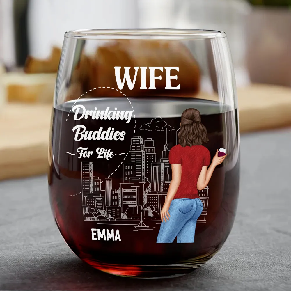 Gift For Couples, Gift For Husband, Gift For Wife, Gift For Boyfriend, Gift For Girlfriend - Husband & Wife Drinking Partners For Life - Personalized Combo Wine & Whiskey Glass
