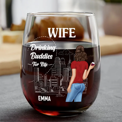 Gift For Couples, Gift For Husband, Gift For Wife, Gift For Boyfriend, Gift For Girlfriend - Husband & Wife Drinking Partners For Life - Personalized Combo Wine & Whiskey Glass