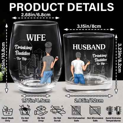 Gift For Couples, Gift For Husband, Gift For Wife, Gift For Boyfriend, Gift For Girlfriend - Husband & Wife Drinking Partners For Life - Personalized Combo Wine & Whiskey Glass