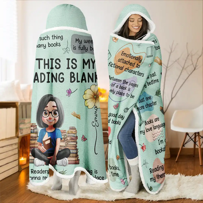 Top Market,Reading,Gift For Yourself,Gift For Women,Happy - This Is My Reading Blanket Birth Month Flower - Personalized Wearable Hooded Blanket