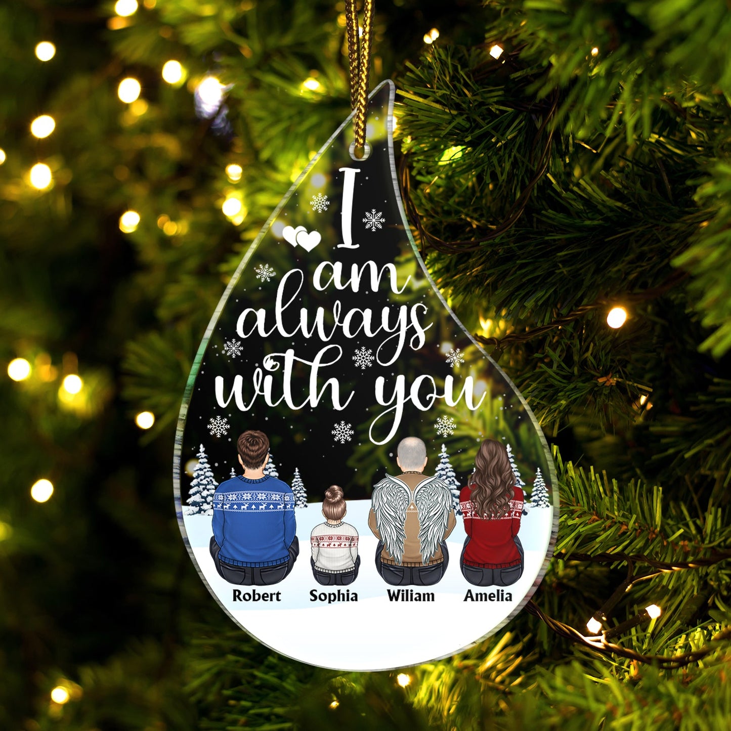 I Am Always With You Teardrop Shape - Christmas, Memorial Gift For Family With Kids - Personalized Custom Shaped Acrylic Ornament