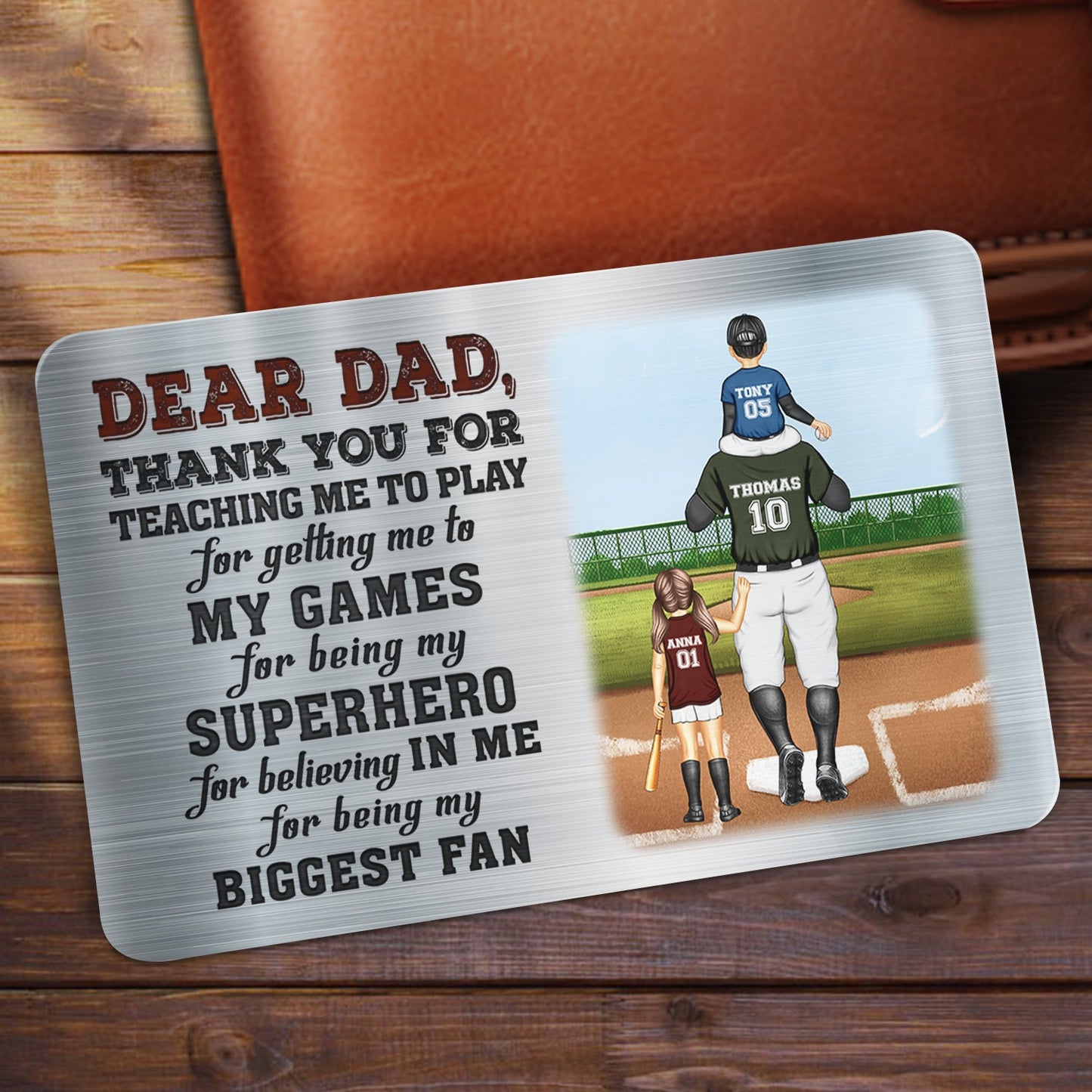 Dear Dad Thank You For Teaching Me - Birthday, Loving Gift For Baseball, Softball Father - Personalized Aluminum Wallet Card