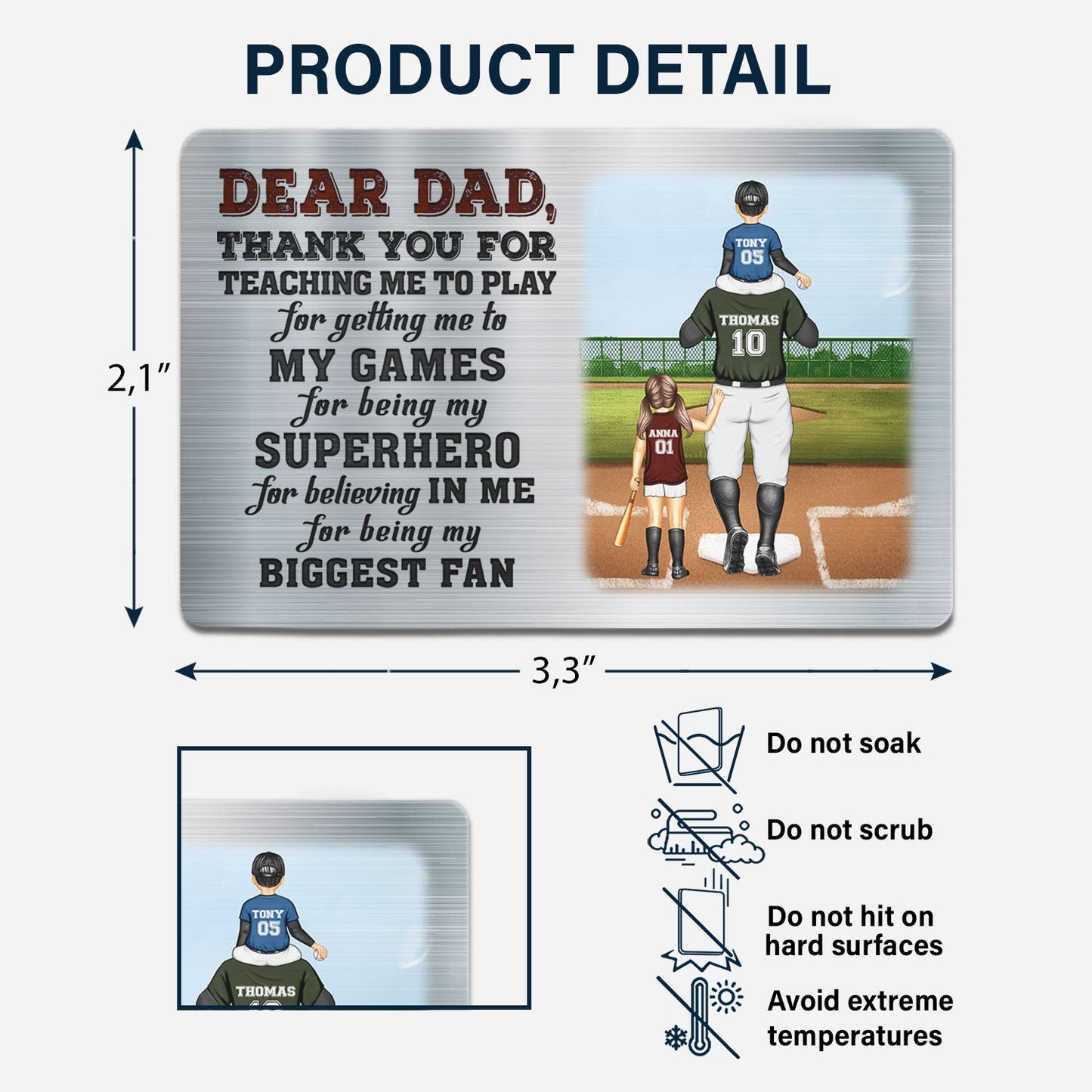 Dear Dad Thank You For Teaching Me - Birthday, Loving Gift For Baseball, Softball Father - Personalized Aluminum Wallet Card