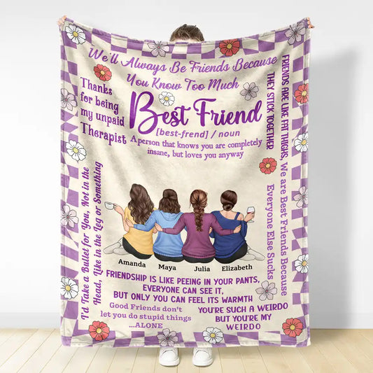 Personalized 'Unpaid Therapist' Best Friend Fleece & Sherpa Blanket