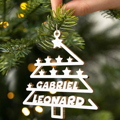 Christmas Tree Family Bestie Custom Names Version 2 - Personalized Wooden Cutout Ornament