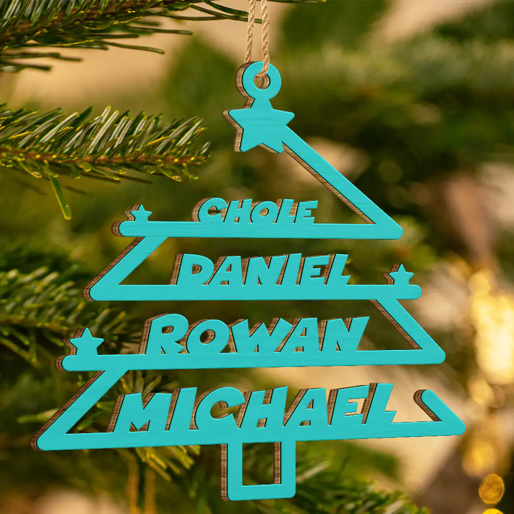 Christmas Tree Family Bestie Custom Names Version 2 - Personalized Wooden Cutout Ornament