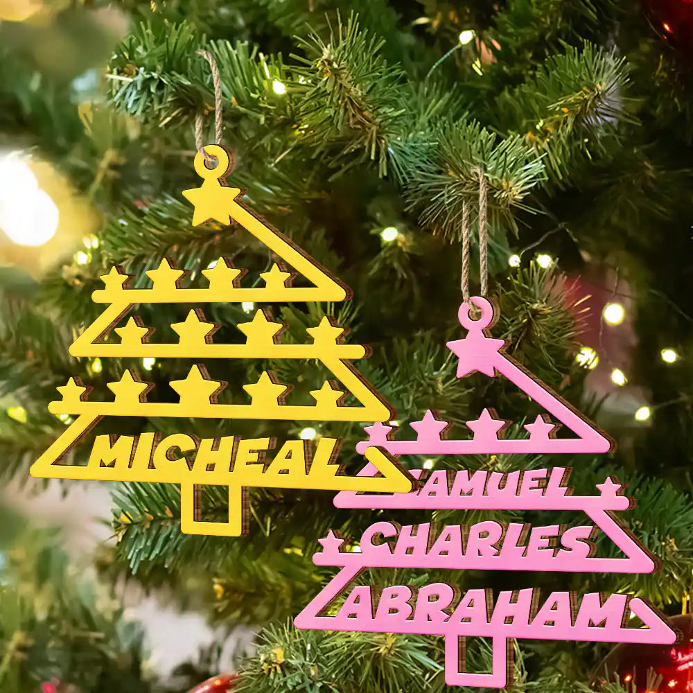 Christmas Tree Family Bestie Custom Names Version 2 - Personalized Wooden Cutout Ornament