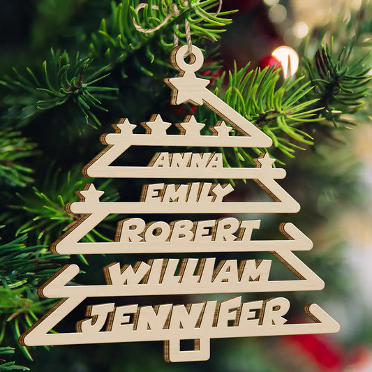 Christmas Tree Family Bestie Custom Names Version 2 - Personalized Wooden Cutout Ornament