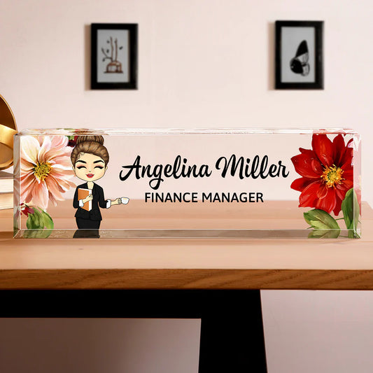 Personalized Desk Name Plate with custom character and floral design for office coworkers and managers
