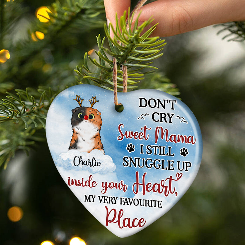 Don't Cry Sweet Mama Pet Loss - Memorial Gift - Personalized Custom Heart Ceramic Ornament