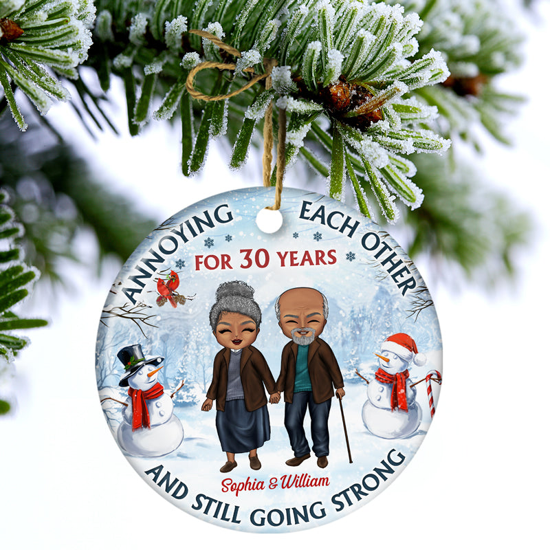 Old Couple Annoying Each Other - Christmas Gift For Couple - Personalized Custom Circle Ceramic Ornament