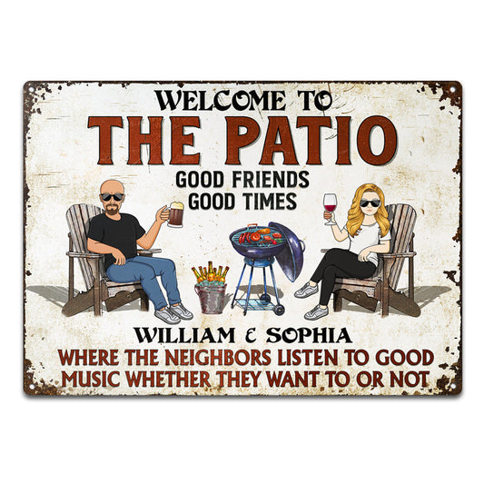 Personalized Patio Sign: 'Where Neighbors Listen to Good Music' - Couple's Backyard BBQ Metal Decor