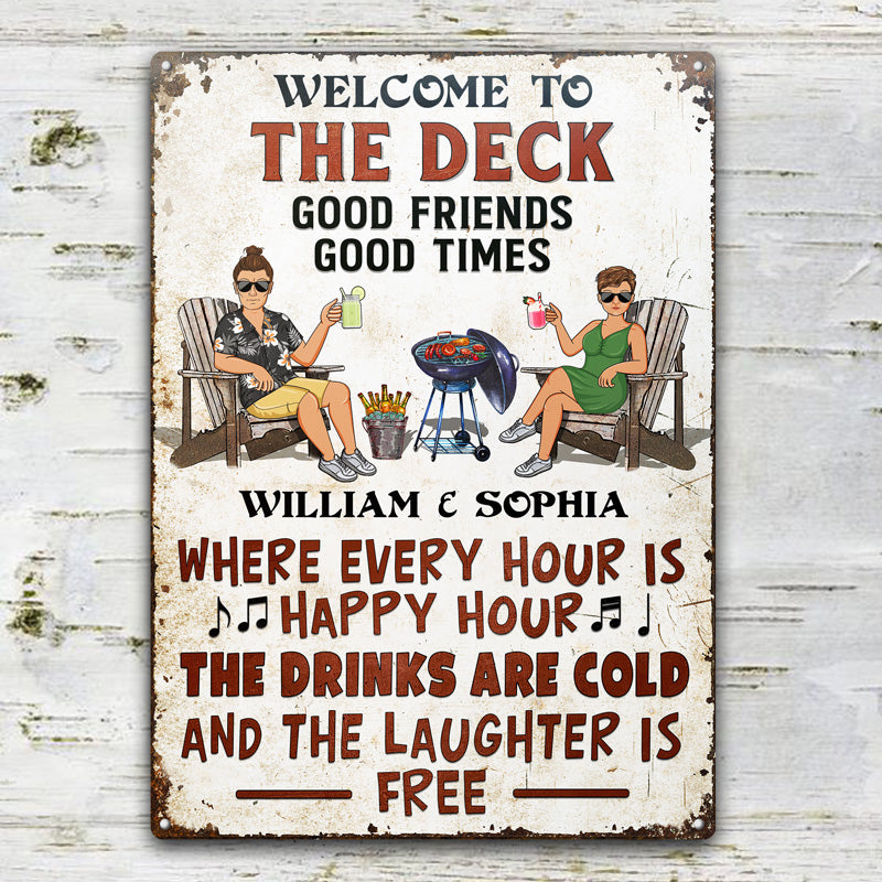 Custom Patio Happy Hour Metal Sign personalization view for Couples