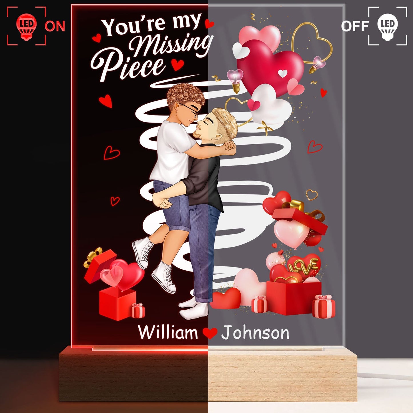 You're My Missing Piece - Loving, Anniversary Gift For Spouse, Husband, Wife - Personalized 3D Led Light Wooden Base