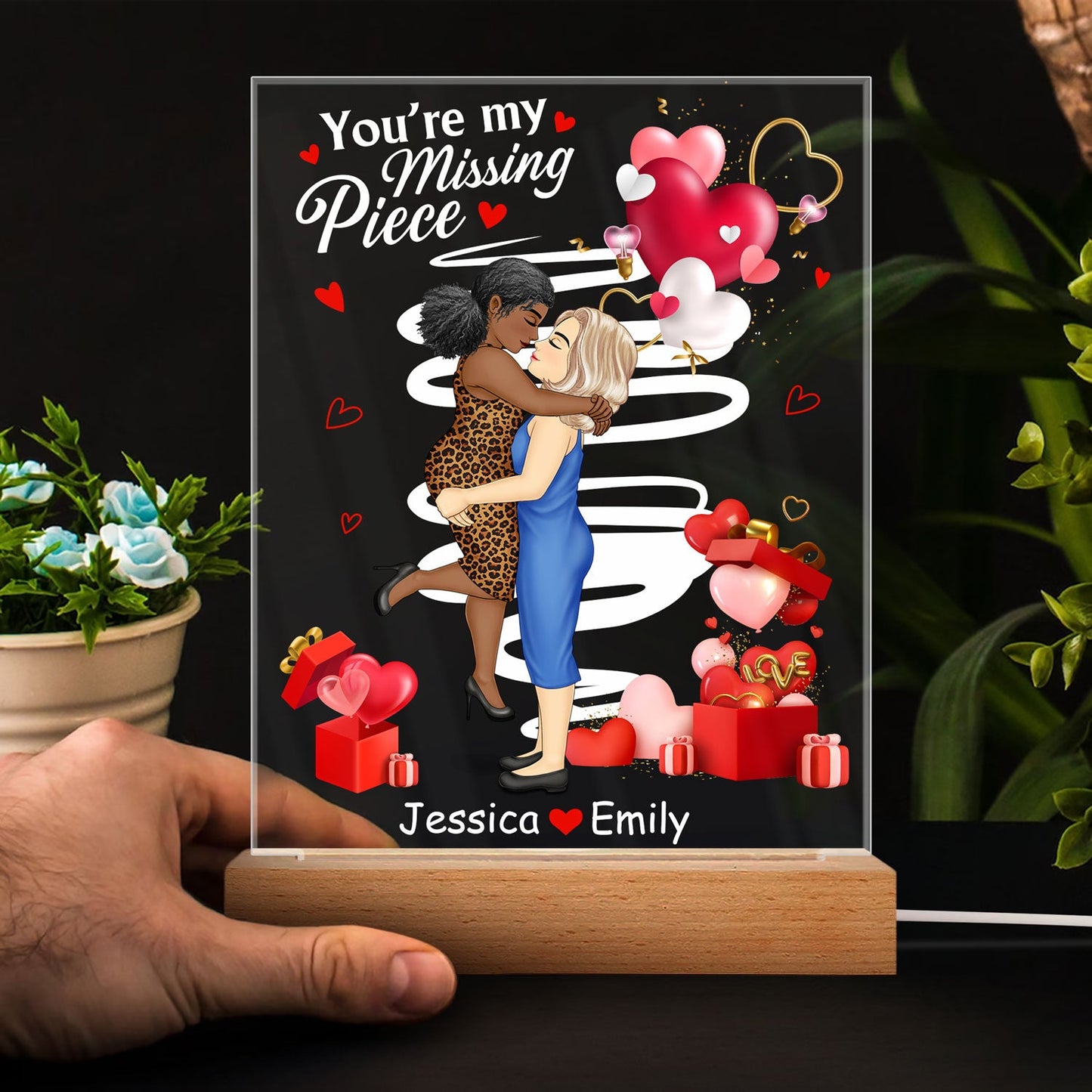 You're My Missing Piece - Loving, Anniversary Gift For Spouse, Husband, Wife - Personalized 3D Led Light Wooden Base