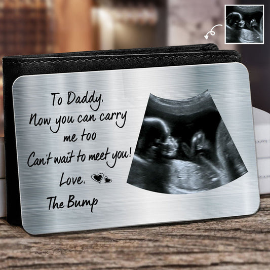 Personalized ultrasound gift for dad wallet card featuring baby scan image and sweet text from the bump