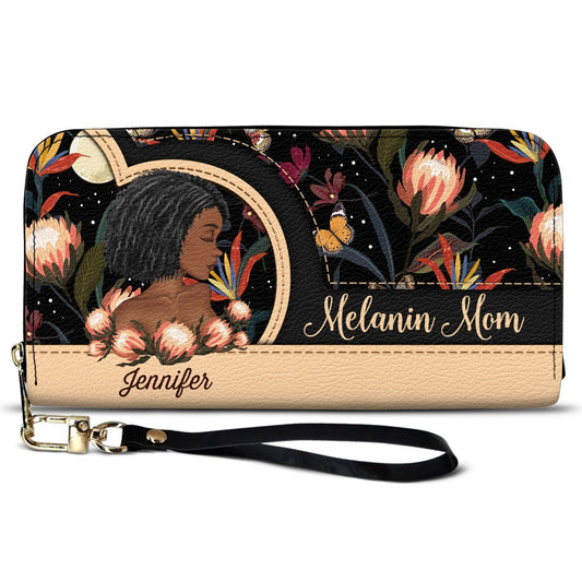 Personalized Black Mom Leather Long Wallet - Gift For Mother, Mama, Mommy