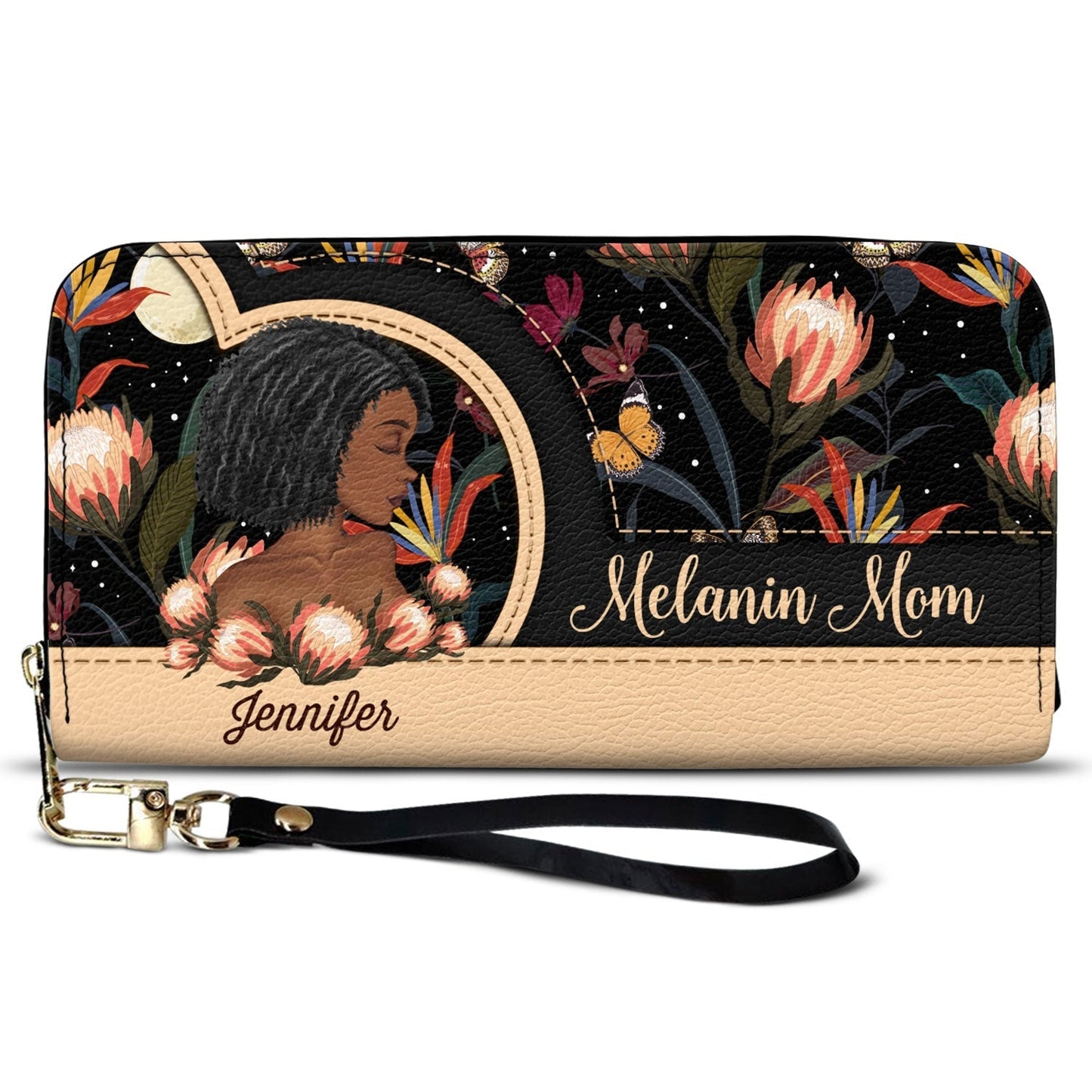 Personalized Black Mom Leather Long Wallet - Gift For Mother, Mama, Mommy