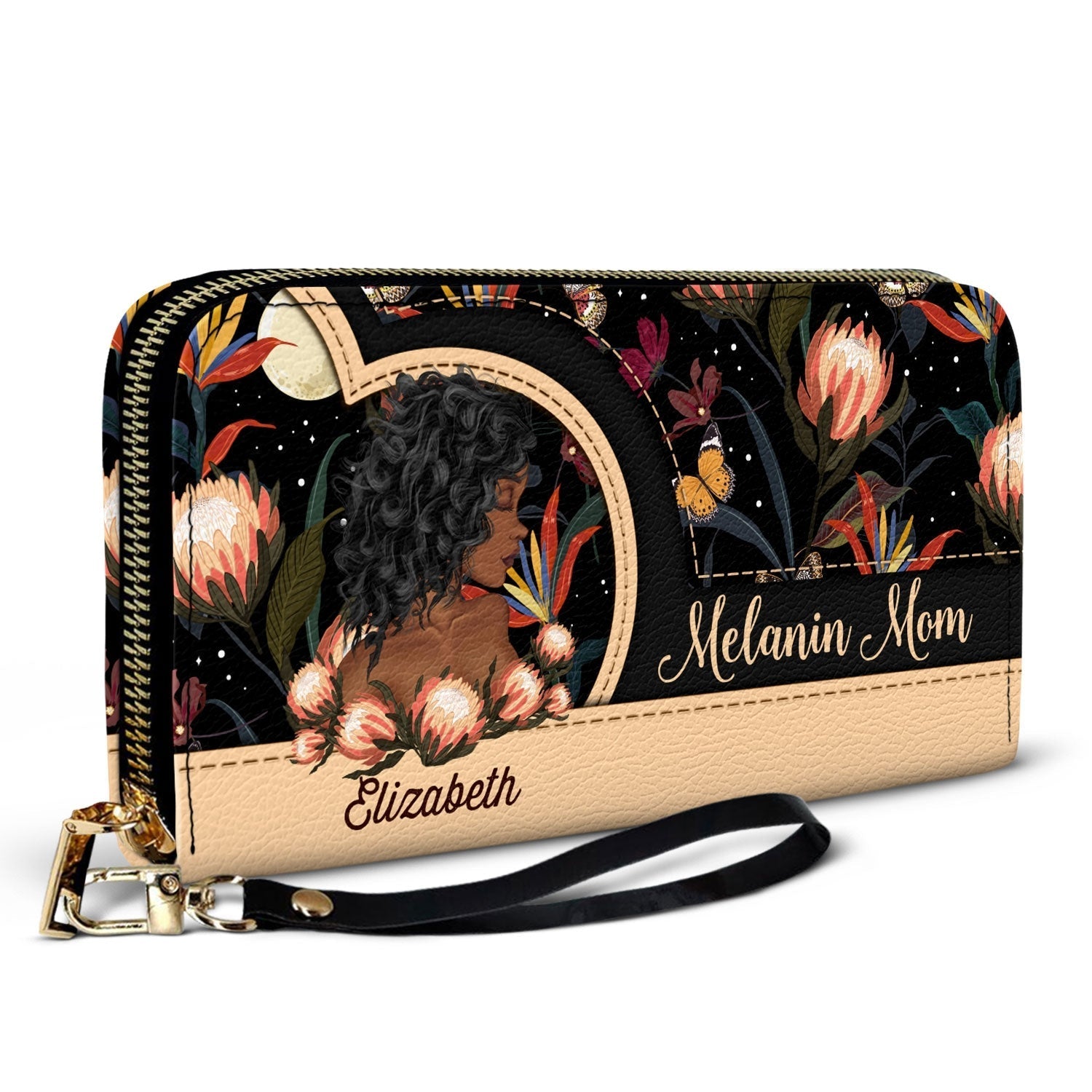 Personalized Black Mom Leather Long Wallet - Gift For Mother, Mama, Mommy
