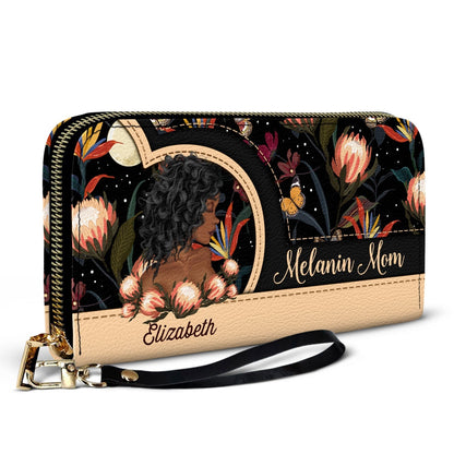 Personalized Black Mom Leather Long Wallet - Gift For Mother, Mama, Mommy