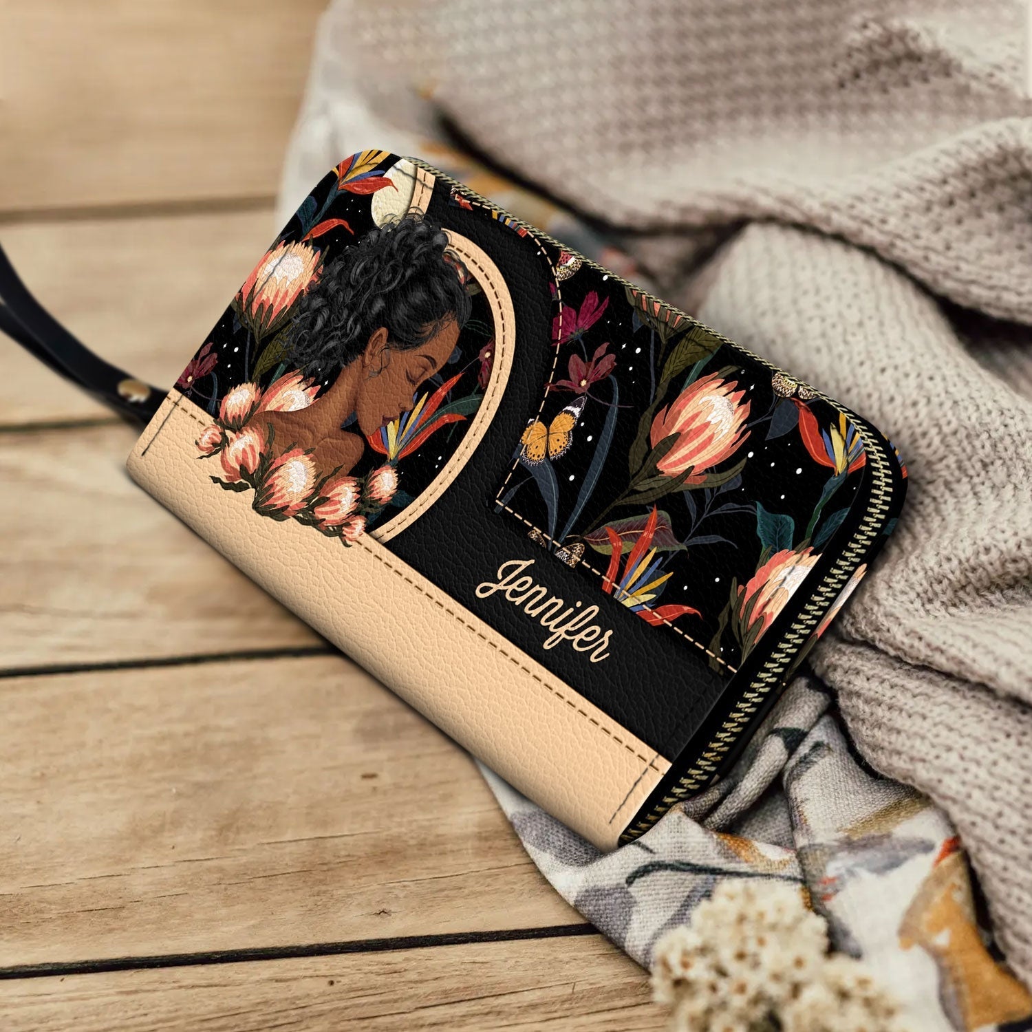 Personalized Black Mom Leather Long Wallet - Gift For Mother, Mama, Mommy
