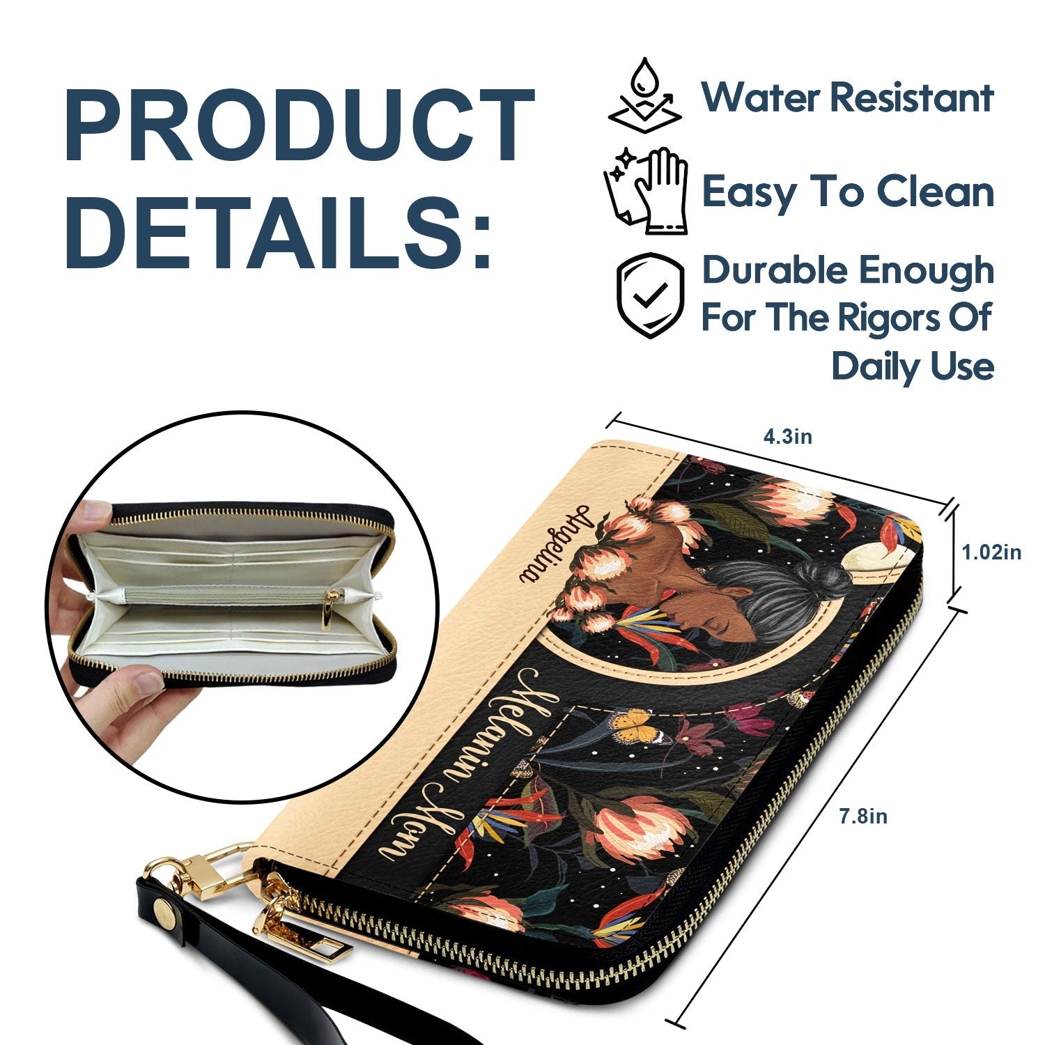 Personalized Black Mom Leather Long Wallet - Gift For Mother, Mama, Mommy