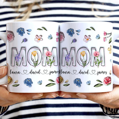 Mom, Nana Flowers - Gift For Mommy, Grandma - 3D Inflated Effect Printed Mug, Personalized White Edge-to-Edge Mug